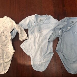 Petit Bateau Light Blue and Cream Bodysuit Trio